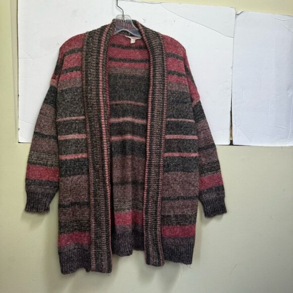 ESPRIT Open Front Stripe Cardigan Sweater Shawl Collar Pocket Cotton Soft Cozy M - Picture 10 of 16